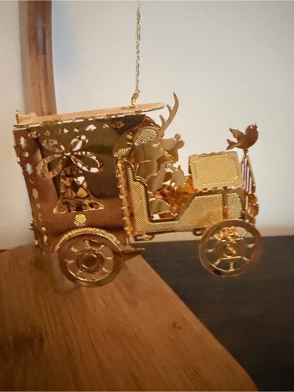Gold Plated Reindeer Carriage Hanging Ornament